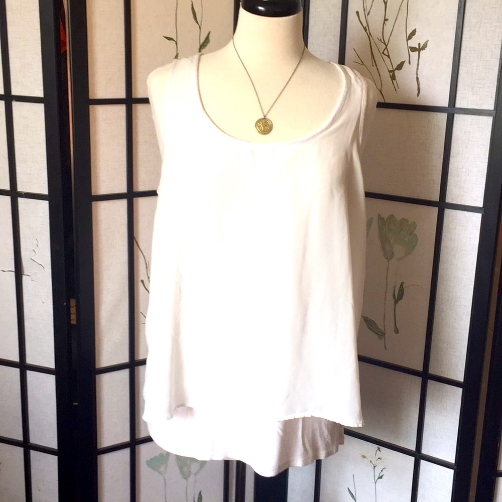 GIBSON Top Chiffon Overlay Ivory Sleeveless Top